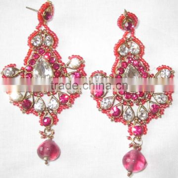 Pink beads dangler EARRING pair