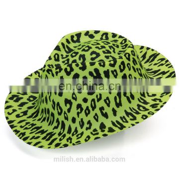 MH-2128 Party kit PVC Plastic Green leopard imprinted Fedora Cowboy Hat