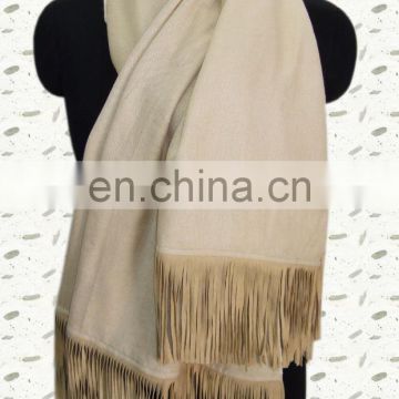 Silk Pashmina with Leather Sued Trim Shawls