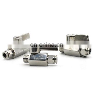 MINI Ball valve Stainless steel Handle 1/4 3/8 1/2 to 4/6/8/10/12/14/16mm O.D hose PC adapter female male 304 2 way ball valve