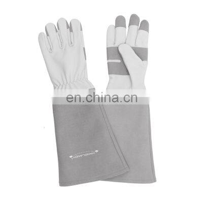 HANDLANDY In Stock Grey Cowhide Women Rose Pruning Long Sleeve Safety Yard Work Thorn Proof Leather Gardening Gloves