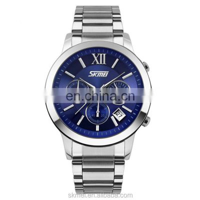 Luxury watch brand Skmei 9097 business men watch waterproof bright sliver color big dial quartz watches