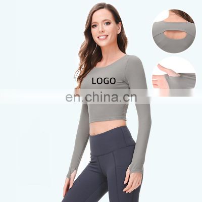 Wholesale Custom Anti-Bacterial Women Gym Wear Fitness Crop Top Long Sleeve Sport Shirt Ladies Workout Exercise Running Clothing
