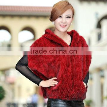 red knitted mink fur shawl