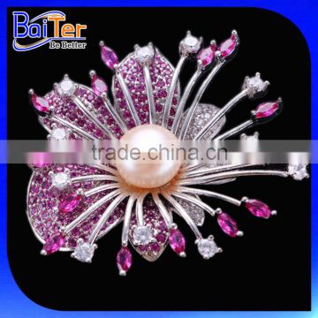 China Wholesale Custom Fashion Bridal CZ Silver Brooch For Wedding
