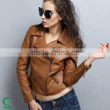 New Fashion Long Sleeve Short PU Leather Jacket For Women