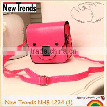 Fashion neon pink PU with cute hardware bag