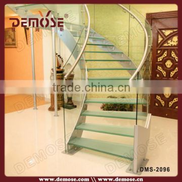 glass stair case / curved deign glass prefab stairs