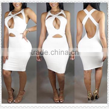 Amzon wish night fashion sexy bandage transparent white dress