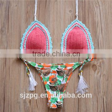 Crochet bikinis for mature women swimwear, watermelon red color ladies crochet bikini