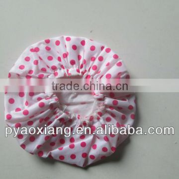 Factory supply best red dots printed environmently friendly shower caps or hats for hotel and home,etc.