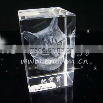 Vivid Promotional 3D Laser Crystal Cat For Souvenir Gifts