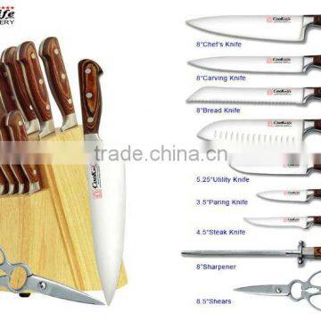 15Pcs Pakka Wooden Handle Knife Sets Cooknife wooden handle knife sets