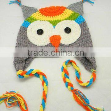 Toddler Baby Crochet Owl Ear Flat Beanie Hat