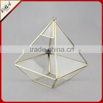 Customized Gold Color Geometric Style Glass Terrarium/New Product Handmade Glass Terrarium