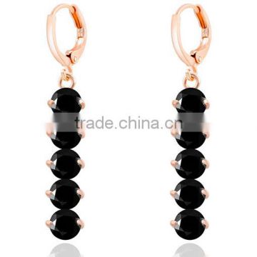Alloy plating black crystal long drop earrings for women yiwu gold jewelry fancy earrings for party girls