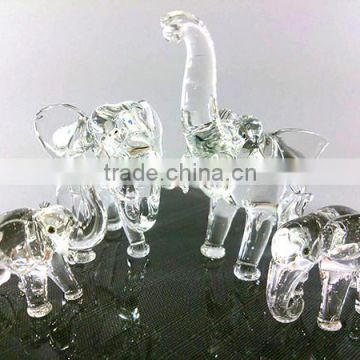 Crystal Family Elephant Hand Blown Clear Glass Art Figurines Home Decor / Gift / Collection