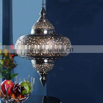 Moroccan Hanging Lamps With Hand Embossing White shiny Finish Pendant