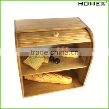 Bamboo Roll Top Vintage Bread Box with One Shelf Homex BSCI/Factory