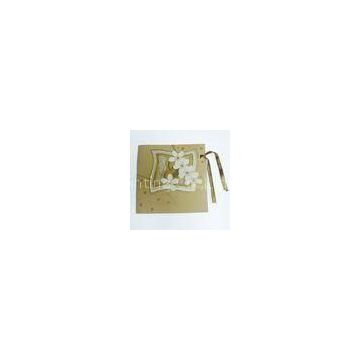 3D Flower Online greeting Greetings Card Printing Service with Golden Ribbon for Gift