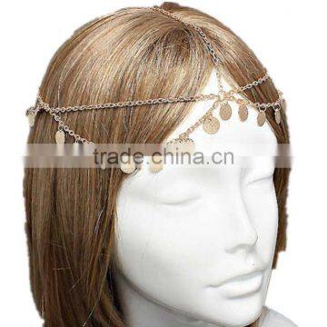 Double Layer Gold Tone Sequined Wave Tassel Head Piece Hair Band Head Chain Jewelry