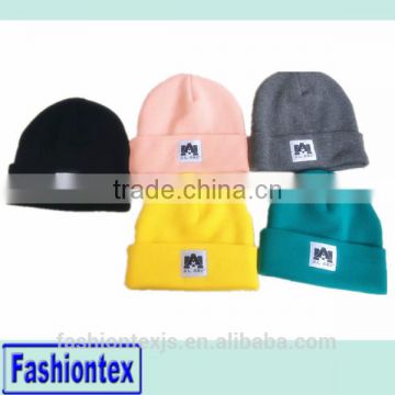 Wholesale cheap custom knitted acrylic winter warm beanie with brim