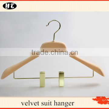 high quality plastic suit hanger velvet hanger with golden clips
