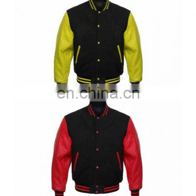 Genuine leather sleeve Letterman jacket real leather sleeve college jackets  wool fabric soft leather polyester lining