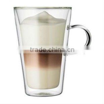 bulk double wall clear glass tea cup with handle and logo