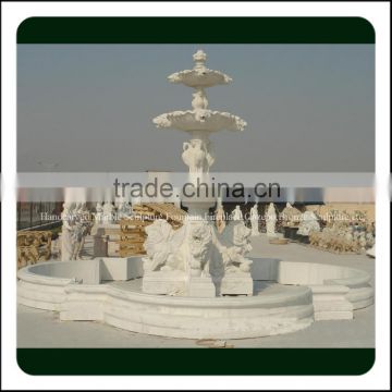 Hand Carved White Natural Garden Water Marble Lion Fountain