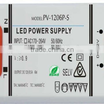 CE SAA ROHS UL TUV CCC passed led power supply 6w 12v for indoor light