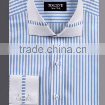 Men Designer Dress Shirt in Stripe with Spread Collar Trimming at Collar & Cuff