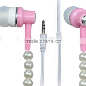 2014 China made hot selling promotion pearl necklace earphone with mic