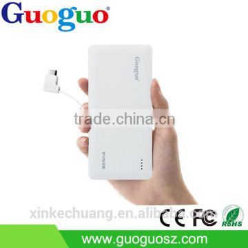 Guoguo ultra thin 2A output dual usb portable 6600mAh power bank with LED torch