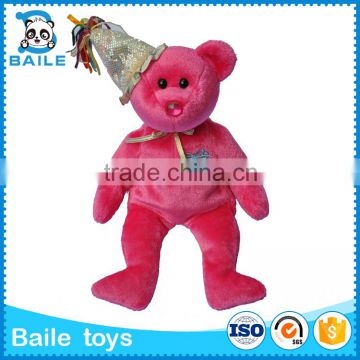 Custom red plush stuffed animal teddy bear soft toys with cap