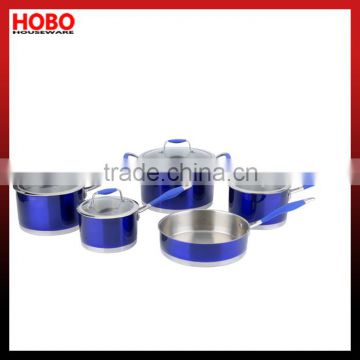 9 Pcs Blue Colour Stainless Steel Cookware Set cooking pot kitchenware
