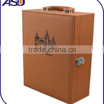 Light brown leather wine box/packaging customized logo printing