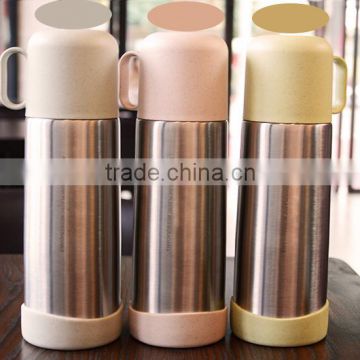 double wall insulated vacuum bottle stainless steel sport water bottle with plastic water cup