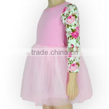 2017 children summer clothes pink tulle floral party dresses kids