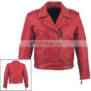 HMB-0281B WOMEN LEATHER JACKETS MOTORBIKE STUDS FASHION COATS