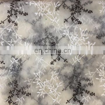 OLF CR0161-1 white simple tree design sequins net lace for curtain