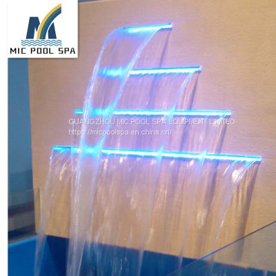 Swimming pool waterfall  With Multi-color LED water spillway swimming pool cascade fountain wall pond water curtain