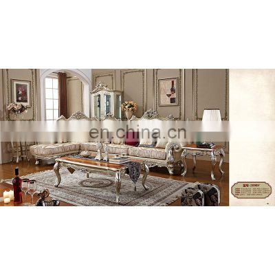 Antique style leather L shaped Italian Luxury classic living room sofa set