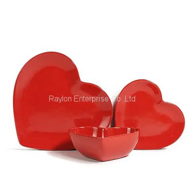 Stoneware Heart-shaped Ceramic Dinner Plates With Bowl