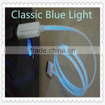 High quality blue led USB cable for iphone4 4s led usb cable visible flashing cable for iPhone 4