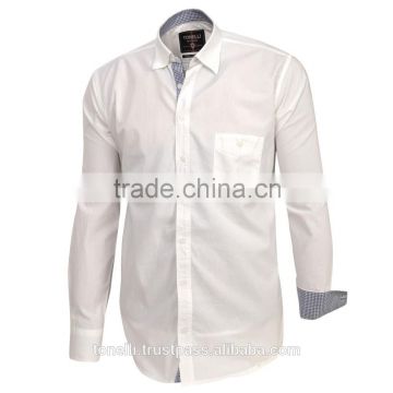 Stylish white 100% cotton long sleeve one pocket dress shirts for men
