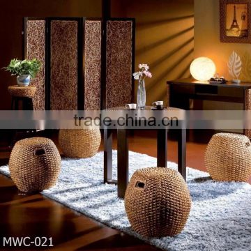 Round Style Coffee set Water Hyacinth Furniture (Hand woven by wicker,hyacinth & acasia wooden frame)