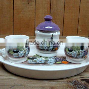 Wholesale ceramic coffee cups with sugar bowl on saucer set