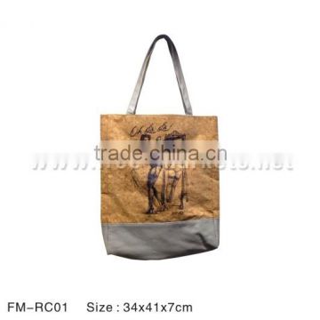 Recycled Eco Cork Leather Fashionable Top sales lady handbag Shoulder tote handle shopping bag