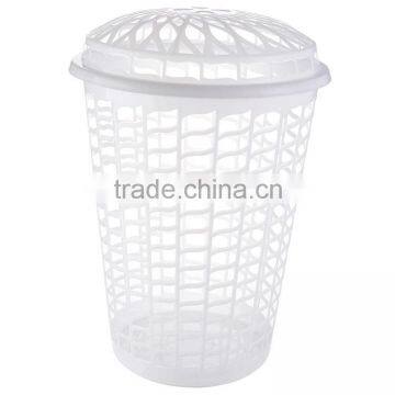 60L white big washing basket,plastic laundry basket with lid